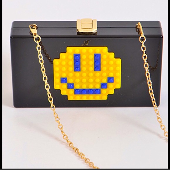 NWT. Happy face Acrylic Lego clutch. - Picture 1 of 4